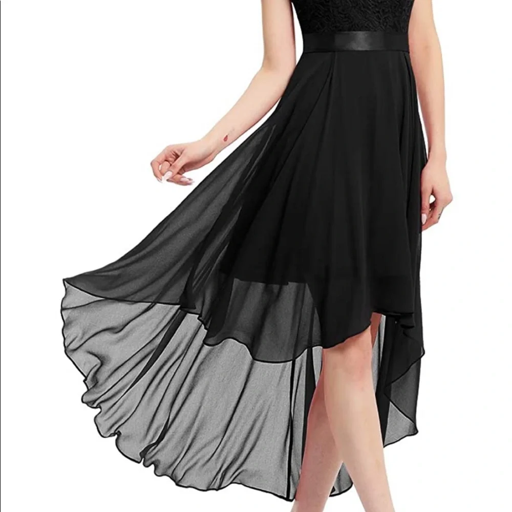 Floral Lace Chiffon Hi-Lo Swing Party Dress - Picture 1 of 4